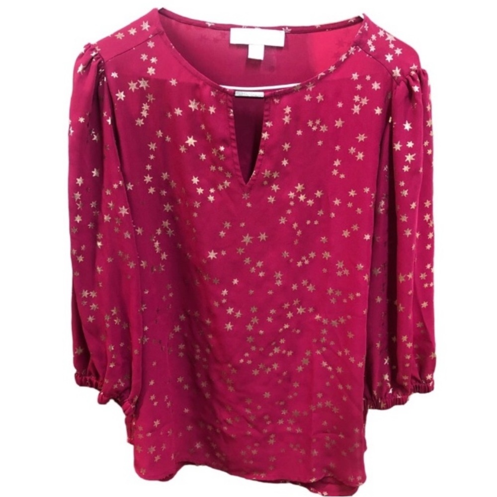 MICHAEL Michael Kors GOLD Metallic Print STAR Blouse With ADJUSTABLE Sleeves